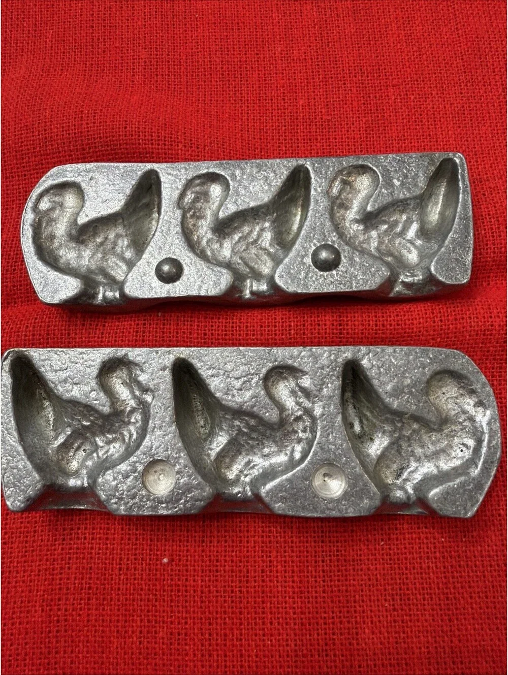 Antique Pewter Candy Mold 3 Turkey Figures Thanksgiving Chocolate Candy 3D Rare